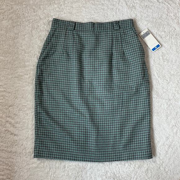 Vintage 90s Norton McNaughton wool blend mint houndstooth pencil skirt, 16 NWT - Picture 1 of 11